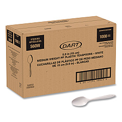 SOLO Style Setter Medium Weight Polypropylene Cutlery, Teaspoon, Plastic, White, 1,000/Carton (S6OW)