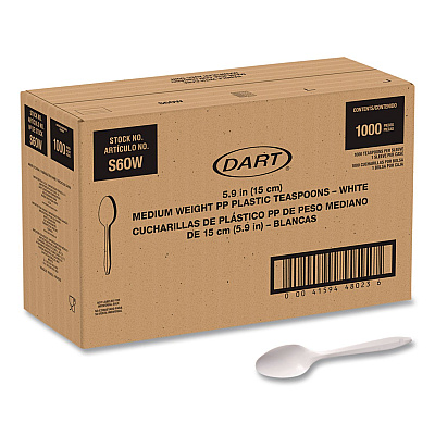 SOLO Style Setter Medium Weight Polypropylene Cutlery, Teaspoon, Plastic, White, 1,000/Carton (S6OW)