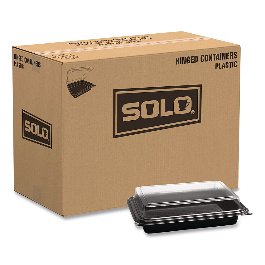 SOLO Creative Carryouts Hinged Plastic Hot Deli Boxes, 8.75 x 6.2 x 2.2, Black/Clear, 200/Carton (844012PM94)