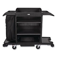 Rubbermaid Commercial Full-Size Housekeeping Cart, Plastic, 3 Shelves, 1 Bin, 24.4 x 62.4 x 49, Black (2202581)