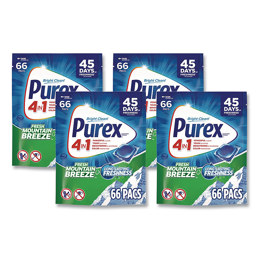Purex 4-in-1 Laundry Detergent Pacs, 66 Pods/Bag, 4 Bags/Carton (05524)