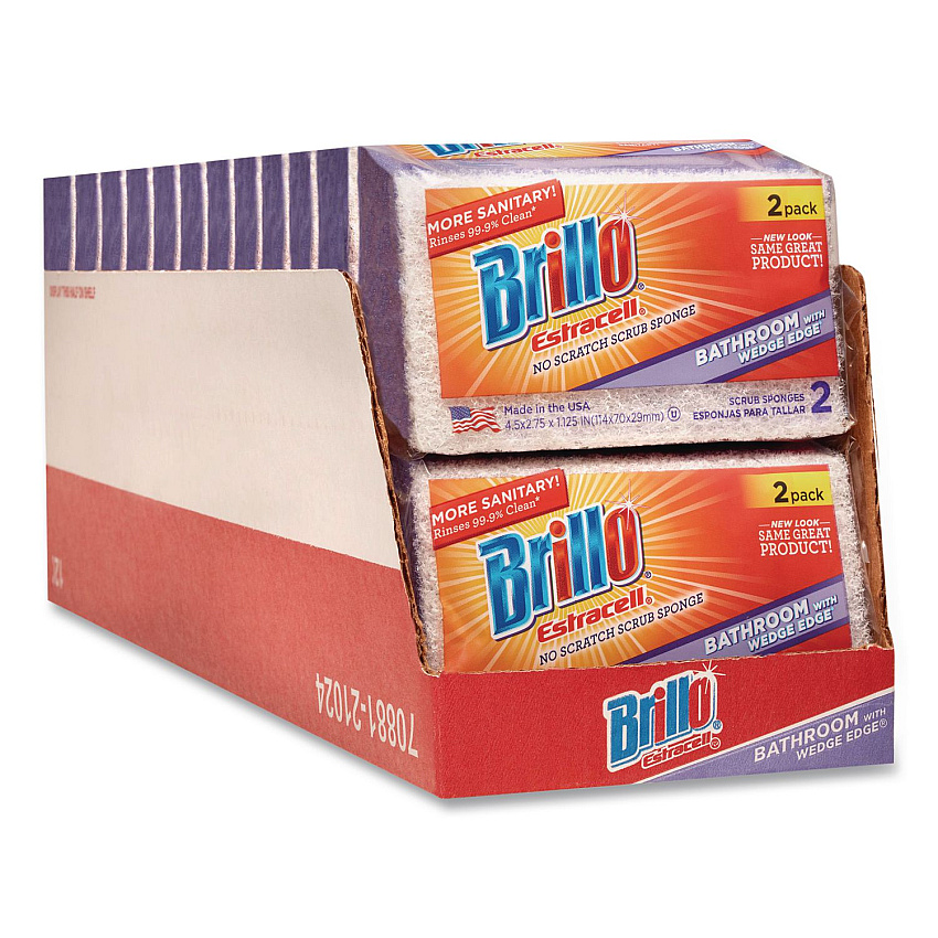 Brillo Estracell Bathroom Sponge, 4.5 x 2.75, 1.12" Thick, Purple/White, 2 Sponges/Pack, 12 Packs/Carton (21024)