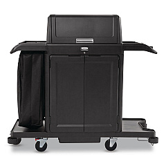 Rubbermaid Commercial Housekeeping Cart with Hood and Doors, Plastic, 4 Shelves,1 Bin, 24.4 x 62.4 x 56.9, Black (2202587)