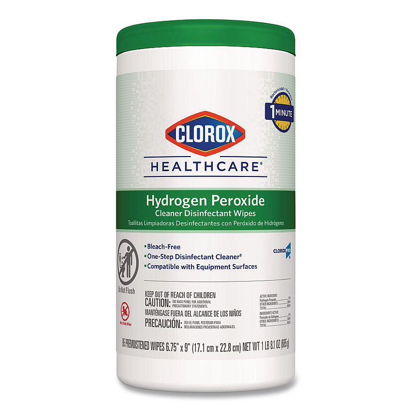 Clorox Healthcare Hydrogen Peroxide Cleaner Disinfectant Wipes, 6.75 x 9, White, 95/Canister (30824EA)
