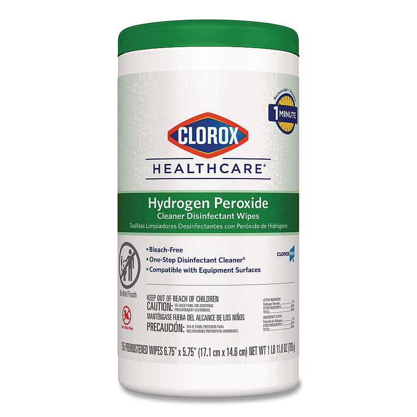 Clorox Healthcare Hydrogen Peroxide Cleaner Disinfectant Wipes, 6.75 x 5.75, Unscented, 155 Wipes/Canister (30825EA)