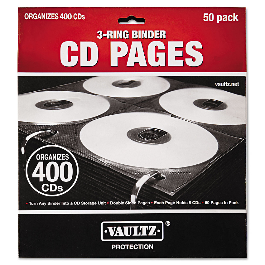 Vaultz Two-Sided CD Refill Pages for Three-Ring Binder, 50/Pack (VZ01415)