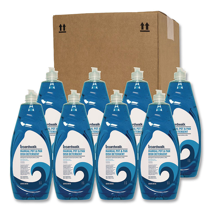 Boardwalk Manual Pot and Pan Dish Detergent, Fresh Breeze Scent, 38 oz Bottle, 8/Carton (4856)