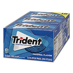 Trident Sugar-Free Gum, Original Mint, 14 Sticks/Pack, 15 Packs/Carton (22002639)