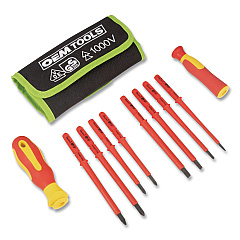 OEMTOOLS Insulated 10-Piece Interchangeable Bit Screwdriver Set, Metric Phillips and Slotted Blade Bits, Orange/Yellow Handle (22593)