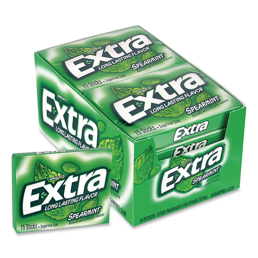 Wrigley's Extra Spearmint Sugar-Free Gum, Spearmint, 15 Sticks/Pack, 10 Packs/Carton (22002638)