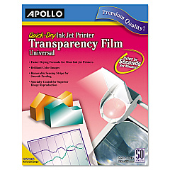 Apollo Quick-Dry Color Inkjet Transparency Film, 8.5 x 11, 50/Box (CG7033S)