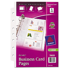Avery Business Card Binder Pages, For 2 x 3.5 Cards, Clear, 8 Cards/Sheet, 5 Pages/Pack (76025)