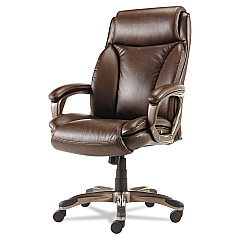 Alera Veon Series Executive High-Back Bonded Leather Chair, Supports Up to 275 lb, Brown Seat/Back, Bronze Base (ALEVN4159)