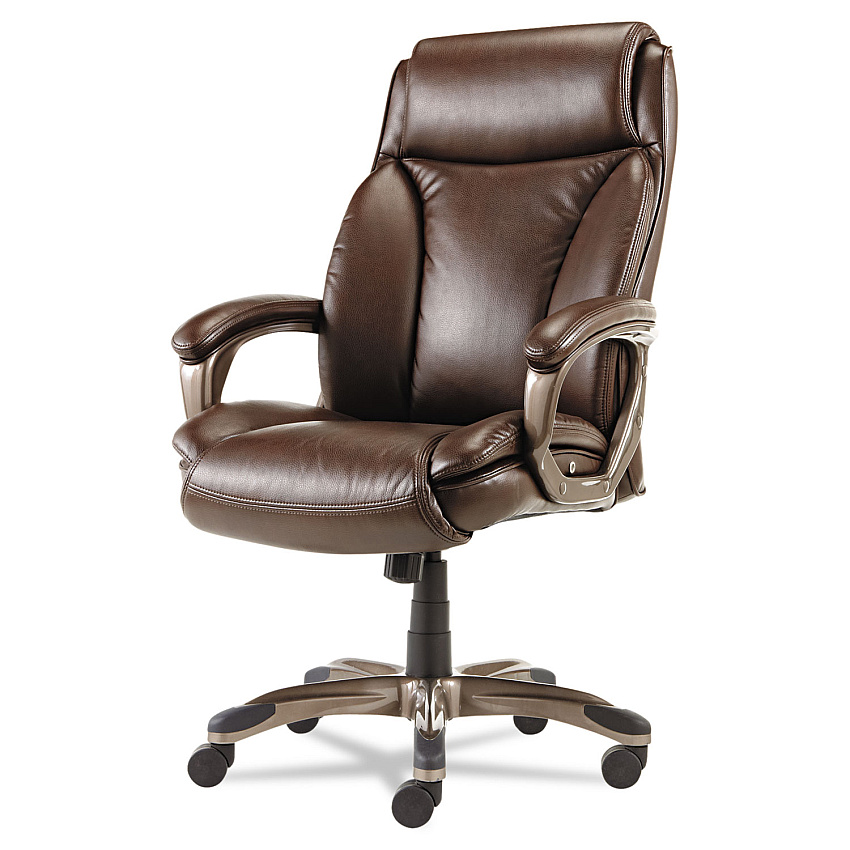 Alera Veon Series Executive High-Back Bonded Leather Chair, Supports Up to 275 lb, Brown Seat/Back, Bronze Base (ALEVN4159)