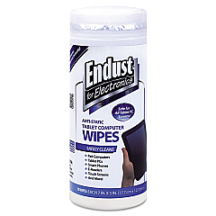 Endust for Electronics Tablet and Laptop Cleaning Wipes, 5 x 7, Unscented, White, 70/Tub (12596)