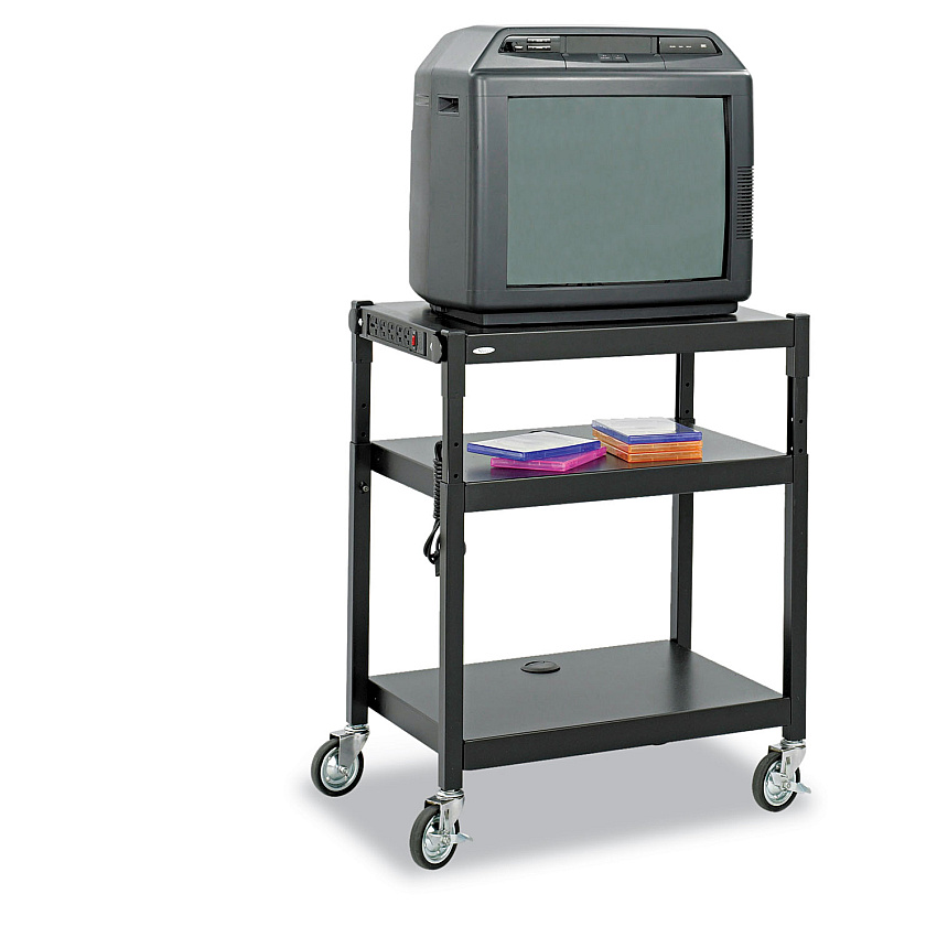 Safco Adjustable-Height Steel AV Cart, 27.25w x 18.25d x 28.5 to 36.5h, Black (8932BL)