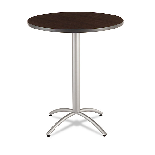 Iceberg CafeWorks Table, Bistro-Height, Round Top, 36" Diameter x 42h, Walnut/Silver (65664)