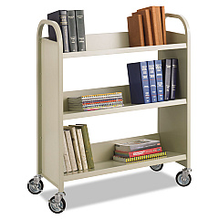 Safco Steel Book Cart, Three-Shelf, 36w x 14.5d x 43.5h, Sand (5358SA)