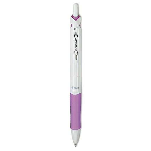 Pilot Acroball PureWhite Advanced Ink Ballpoint Pen, Retractable, Fine 0.7 mm, Black Ink, White/Purple Barrel (31854)