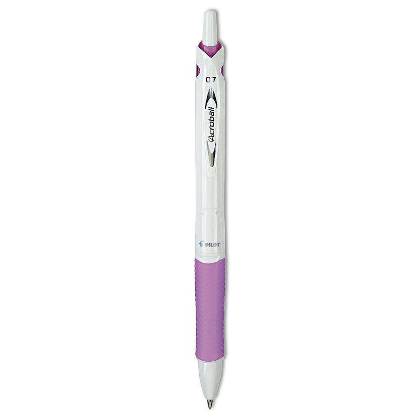 Pilot Acroball PureWhite Advanced Ink Ballpoint Pen, Retractable, Fine 0.7 mm, Black Ink, White/Purple Barrel (31854)