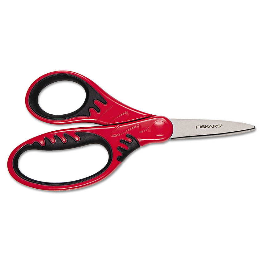 Fiskars Kids/Student Softgrip Scissors, Pointed Tip, 5" Long, 1.75" Cut Length, Randomly Assorted Straight Handles (1942301001)