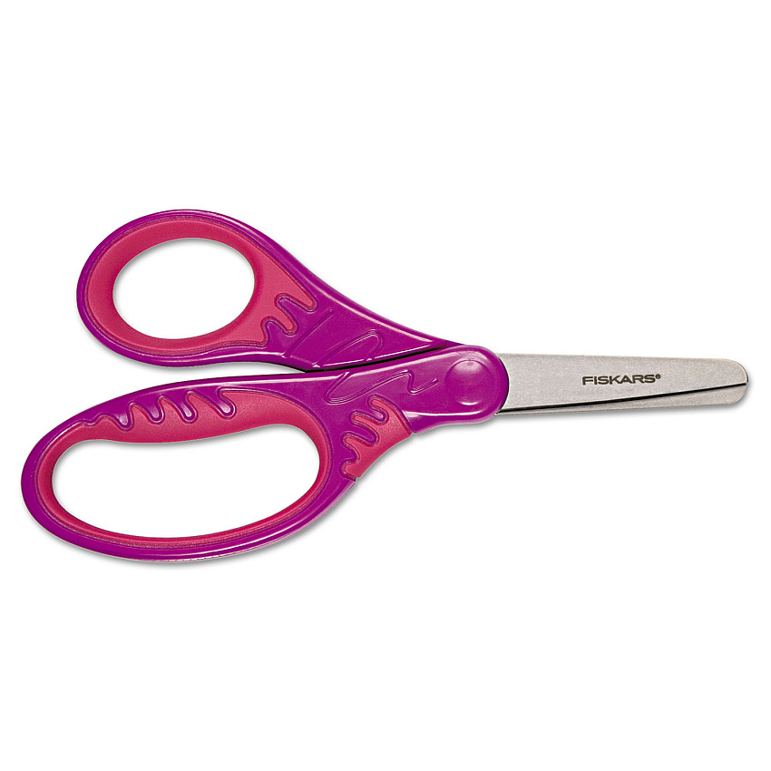 Fiskars Kids/Student Softgrip Scissors, Rounded Tip, 5" Long, 1.75" Cut Length, Randomly Assorted Straight Handles (1942201001)