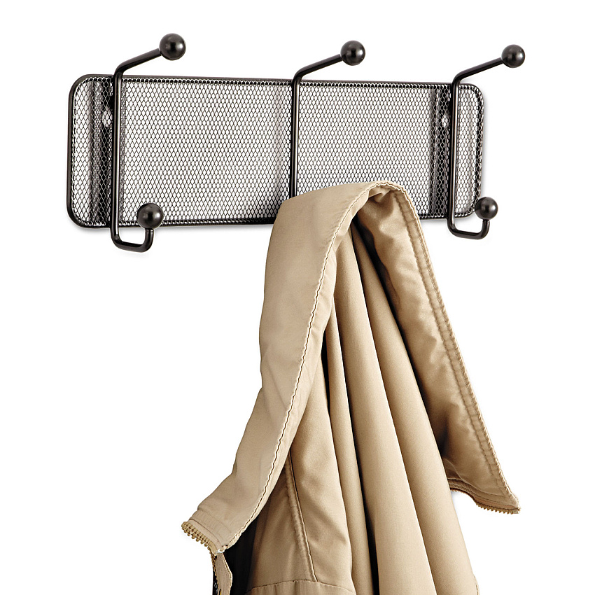 Safco Onyx Mesh Wall Racks, 3 Hook, 14.75w x 3d x 5.5h, Steel/Black (6402BL)