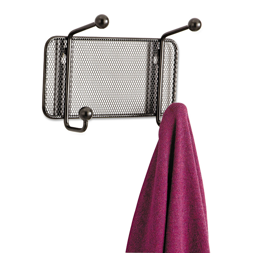 Safco Onyx Mesh Wall Racks, 2-Hook, 8.5w x 3d x 5.5h, Steel/Black (6401BL)
