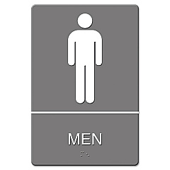 Headline ADA Sign, Men Restroom Symbol w/Tactile Graphic, Molded Plastic, 6 x 9, Gray (4817)
