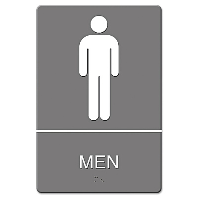 Headline ADA Sign, Men Restroom Symbol w/Tactile Graphic, Molded Plastic, 6 x 9, Gray (4817)