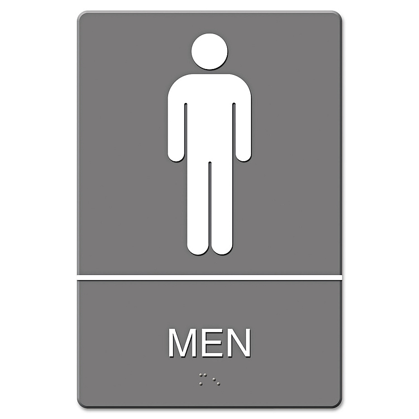 Headline ADA Sign, Men Restroom Symbol w/Tactile Graphic, Molded Plastic, 6 x 9, Gray (4817)