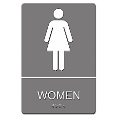 Headline ADA Sign, Women Restroom Symbol w/Tactile Graphic, Molded Plastic, 6 x 9, Gray (4816)