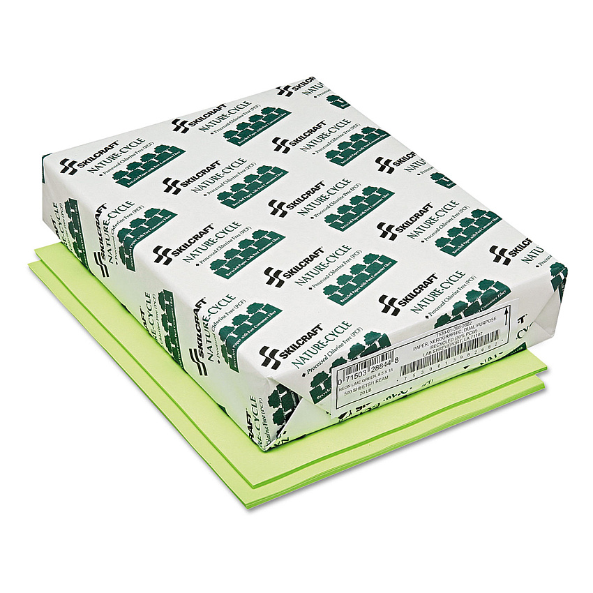 AbilityOne 7530013982682 SKILCRAFT Neon Colored Copy Paper, 20 lb Bond Weight, 8.5 x 11, Neon Green, 500/Ream