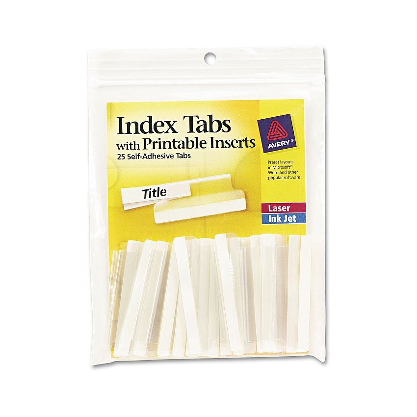 Avery Insertable Index Tabs with Printable Inserts, 1/5-Cut Tabs, Clear, 2" Wide, 25/Pack (16241)