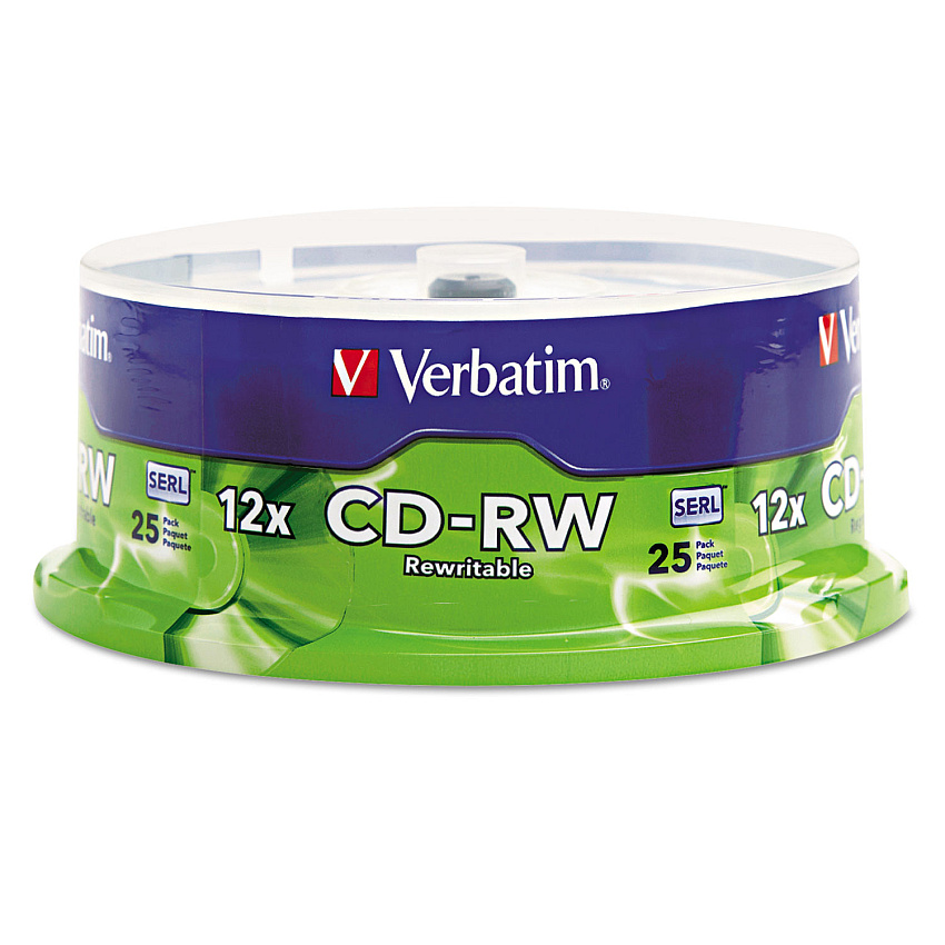 Verbatim CD-RW Rewritable Disc, 700 MB/80 min, 12x, Spindle, Silver, 25/Pack (95155)