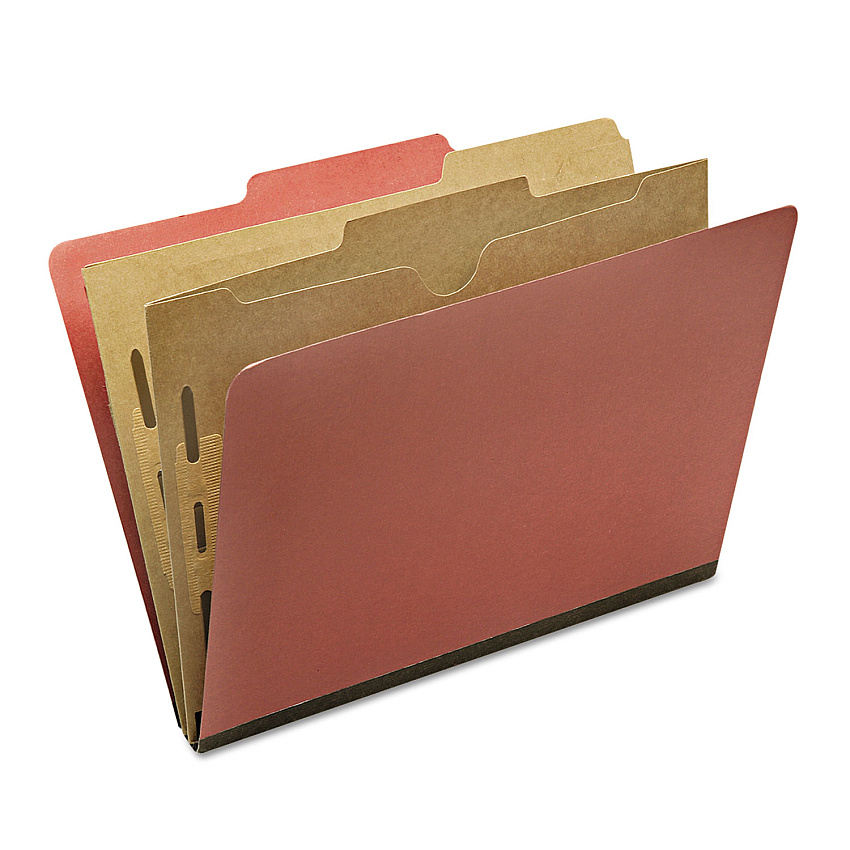 AbilityOne 7530016006976 SKILCRAFT Pocket-Style Classification Folder, 2 Dividers, Legal Size, Earth Red, 10/Box