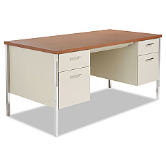 Alera Double Pedestal Steel Desk, 60" x 30" x 29.5", Cherry/Putty (ALESD6030PC)