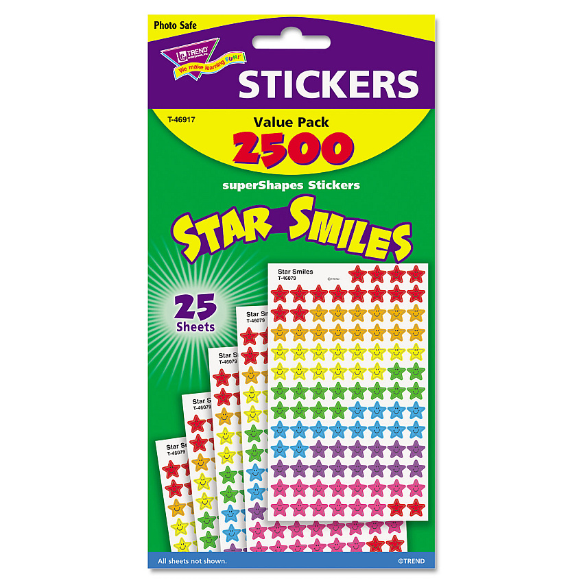 TREND Sticker Assortment Pack, Smiling Star, Assorted Colors, 2,500/Pack (T46917)