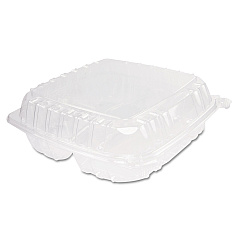 Dart ClearSeal Hinged-Lid Plastic Containers, 3-Compartment, 9.5 x 9 x 3, 100/Bag, 2 Bags/Carton (C95PST3)