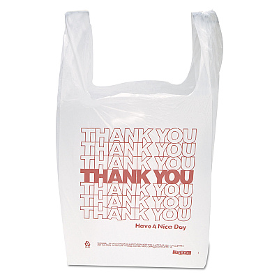 Inteplast Group "Thank You" Handled T-Shirt Bag, 0.167 bbl, 12.5 microns, 11.5" x 21", White, 900/Carton (THW1VAL)