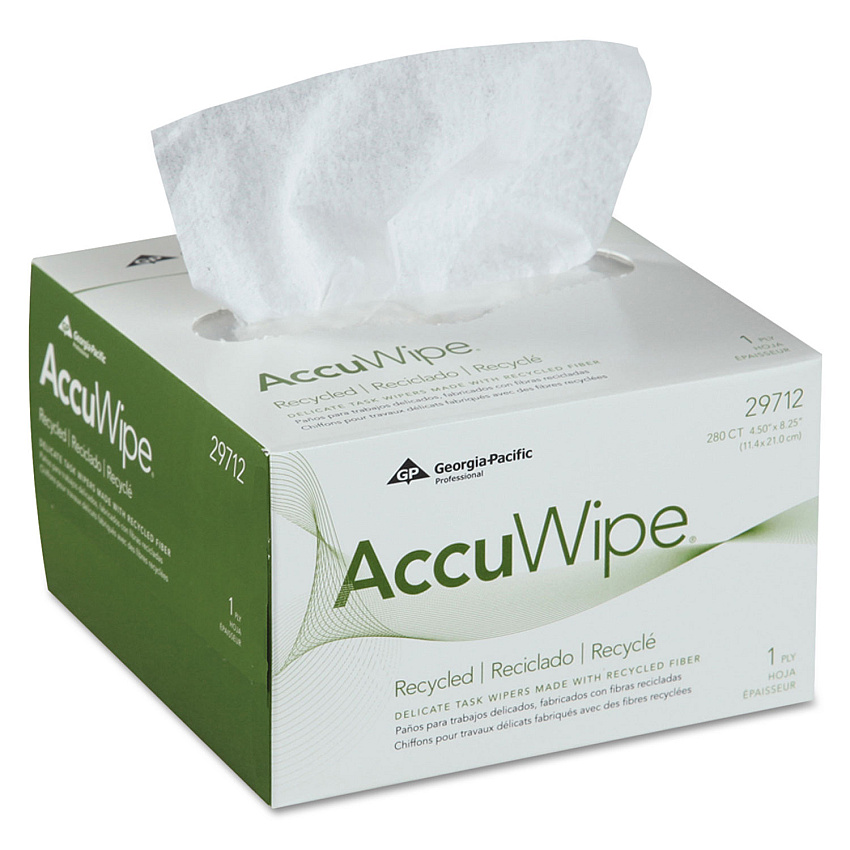 Georgia Pacific Professional AccuWipe Recycled One-Ply Delicate Task Wipers, 4.5 x 8.25, White, 280/Box (29712)
