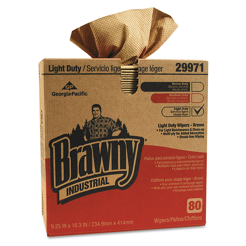 Brawny Light Duty Three-Ply Paper Wipers, 3-Ply, 9.25 x 16.75, Brown, 80/Box (29971)