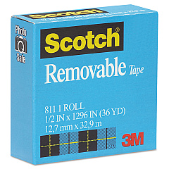 Scotch Removable Tape, 1" Core, 0.5" x 36 yds, Transparent (811121296)
