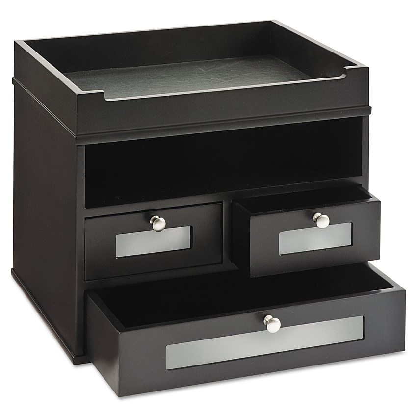 Victor Midnight Black Collection Tidy Tower, 5 Compartments, 3 Drawers, 12.8 x 10.6 x 10.9, Black (55005)