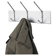 Safco Metal Wall Rack, Three Ball-Tipped Double-Hooks, 18w x 3.75d x 7h, Satin Metal (4161)