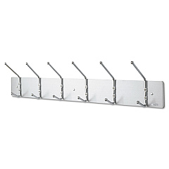 Safco Metal Wall Rack, Six Ball-Tipped Double-Hooks, 36w x 3.75d x 7h, Satin Metal (4162)