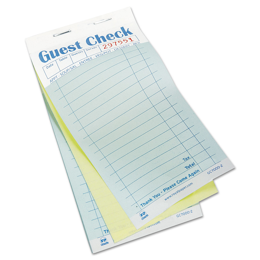AmerCareRoyal Guest Check Book, Two-Part Carbonless, 3.6 x 6.7, 1/Page, 50/Book, 50 Books/Carton (GC70002)