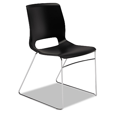 HON Motivate High-Density Stacking Chair, Supports Up to 300 lb, Onyx Seat, Black Back, Chrome Base, 4/Carton (MS101ON)