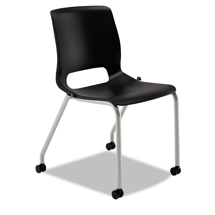 HON Motivate Four-Leg Stacking Chair, Supports Up to 300 lb, Onyx Seat, Black Back, Platinum Base, 2/Carton (MG101ON)
