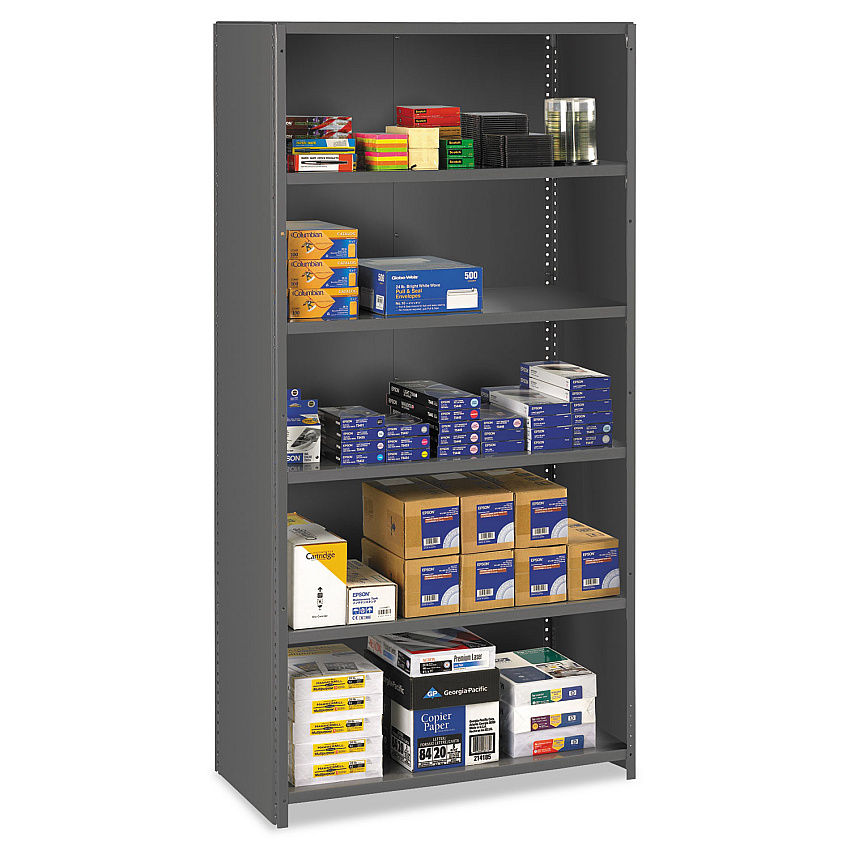 Tennsco Closed Commercial Steel Shelving, Five-Shelf, 36w x 18d x 75h, Medium Gray (ESPC61836MGY)